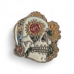 2 For $10 - Day Of The Dead Mexican Boho Goth Flower Skull Enamel Pin 1" x 1"